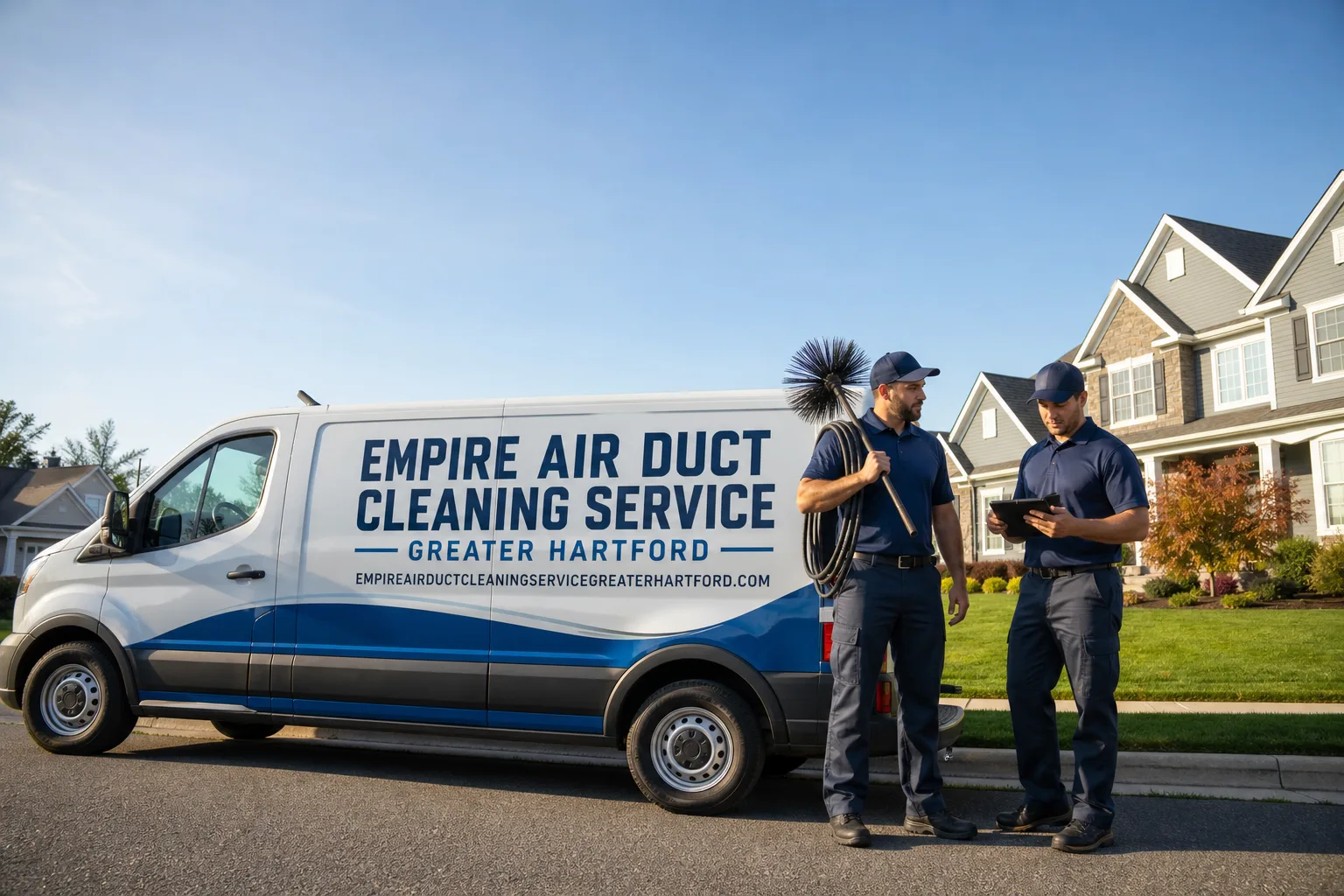 Empire Air Duct Cleaning Service Greater Hartford service vehicle and crew in Hartford, CT